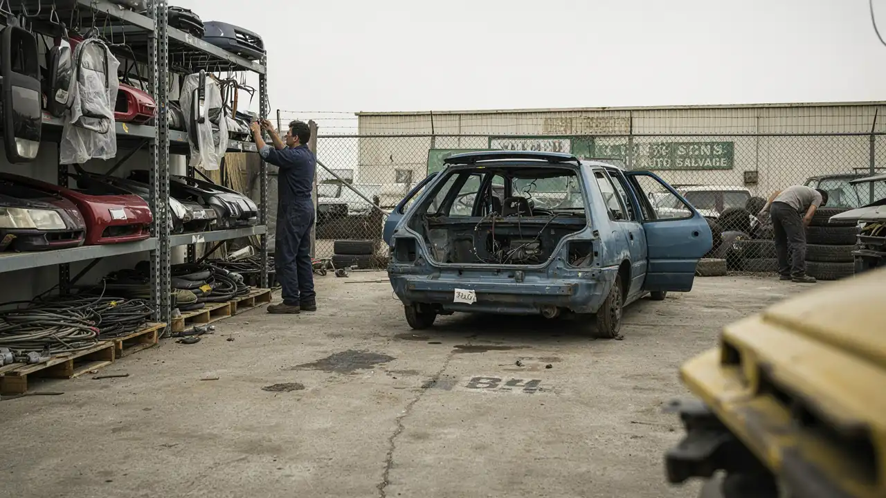 Licensed auto wreckers dismantling a car for parts in Bendigo