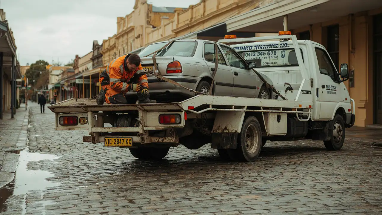 Tow truck loading a car for towing service in Bendigo
