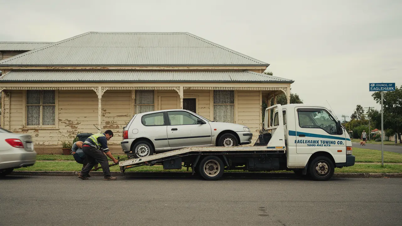 Tow truck collecting a car in Eaglehawk, Bendigo, local towing and cash for cars service